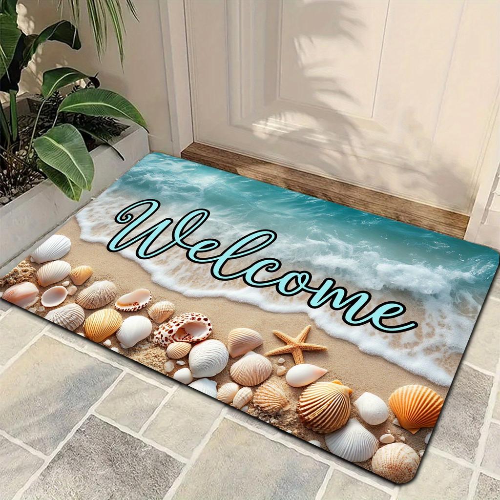 1pc Sea Turtle Ocean-Themed Non-Slip Door Mat Blue Teal Design with Starfish Compass Use Perfect Bedroom Entryway Office Decor