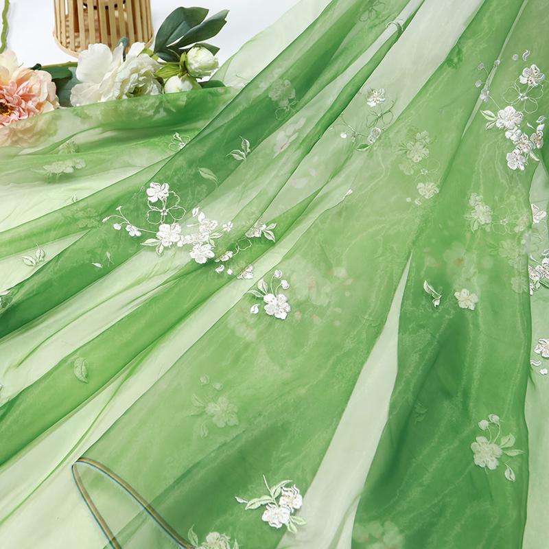 1M Flower Embroidery Gradient Tulle Fabric Flowing Lace Chiffon Fabric For Diy Sewing Chinese Style Hanfu Shirts Stage Costume