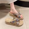 Slippers women's summer outer wear 2025 new fashion thick bottom slope heel with skirt cool slippers seaside vacation slippers women
