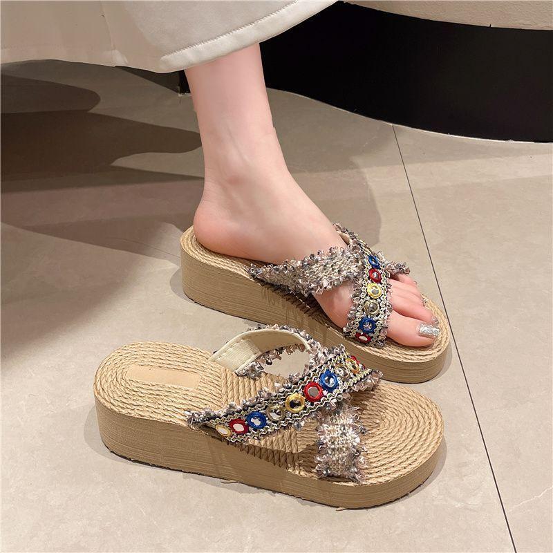 Slippers women's summer outer wear 2025 new fashion thick bottom slope heel with skirt cool slippers seaside vacation slippers women