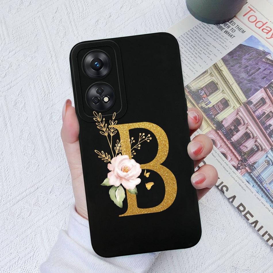 For Oppo Reno 8T 8Z Phone Case Personalized 26 Letter Liquid Silicone Anti Slip Black Cover For OPPO Reno8T 8 Z Lite Coque Funda