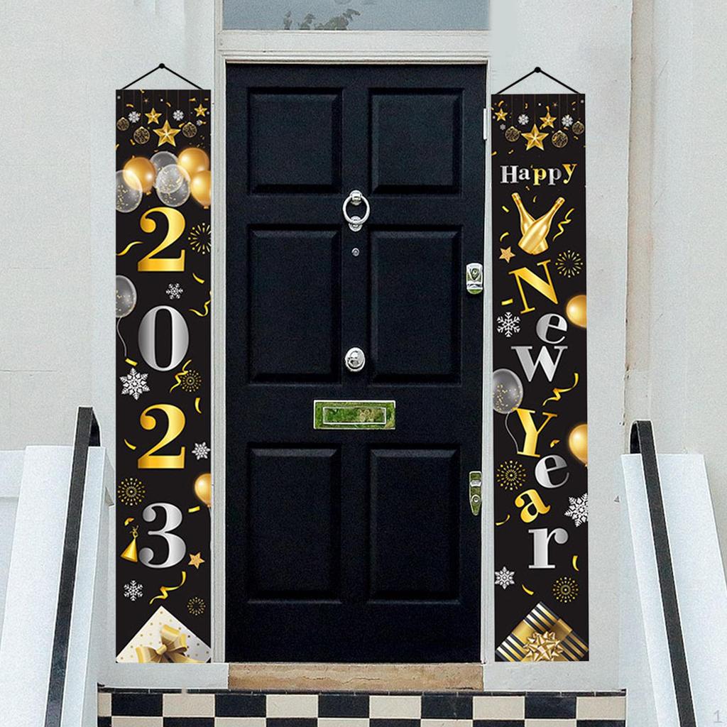 1 Pair Happy Year Porch Sign Hanging Banners Decorations Photo Props Ornament Party for