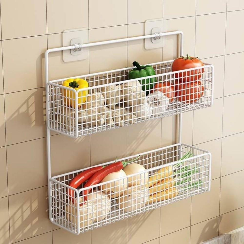 Self Adhesive Bathroom Shelf Multifunctional Storage Basket Wall Mounted Storage Rack Kitchen