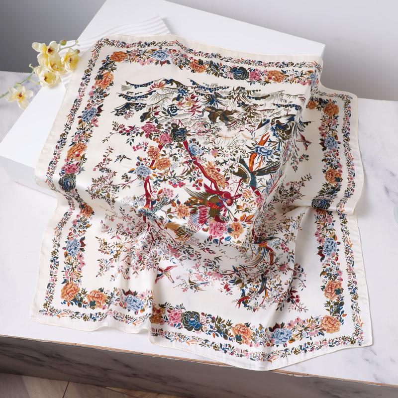 Silk Women's Square Scarf - Chinese Style Headscarf for Spring, Summer, Autumn - Neck Protection & Warmer - Elegant Thin Mom Style