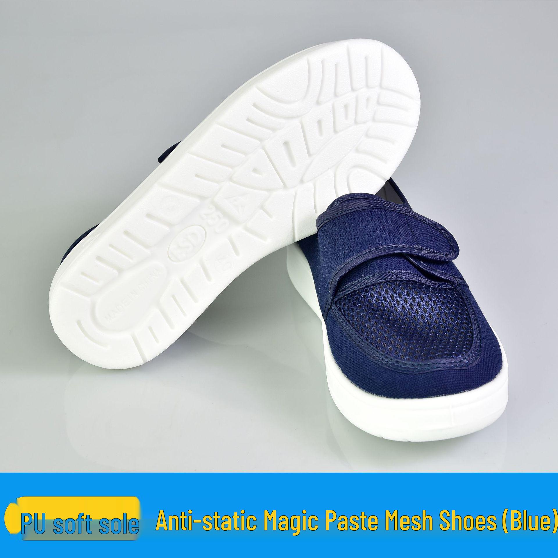 Breathable Anti-static PU Mesh Velcro Shoes for Dust-free Workshops - Anti-slip, Soft Sole 36; Blue