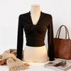 Long Sleeve T Shirt For Women Short Crop Top With V Neck For Autumn Casual Wear