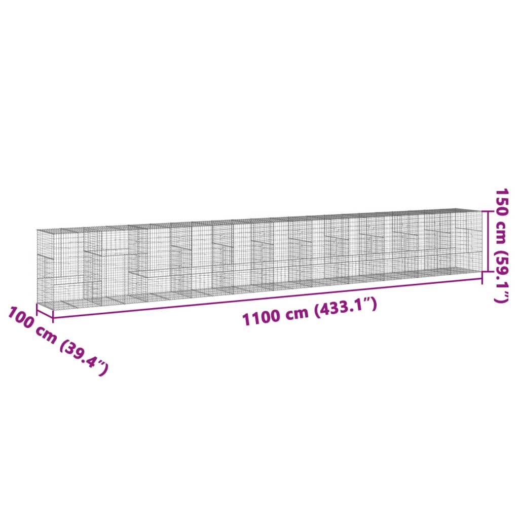 Gabion with Lid 1100x100x150 Cm Galvanized Iron