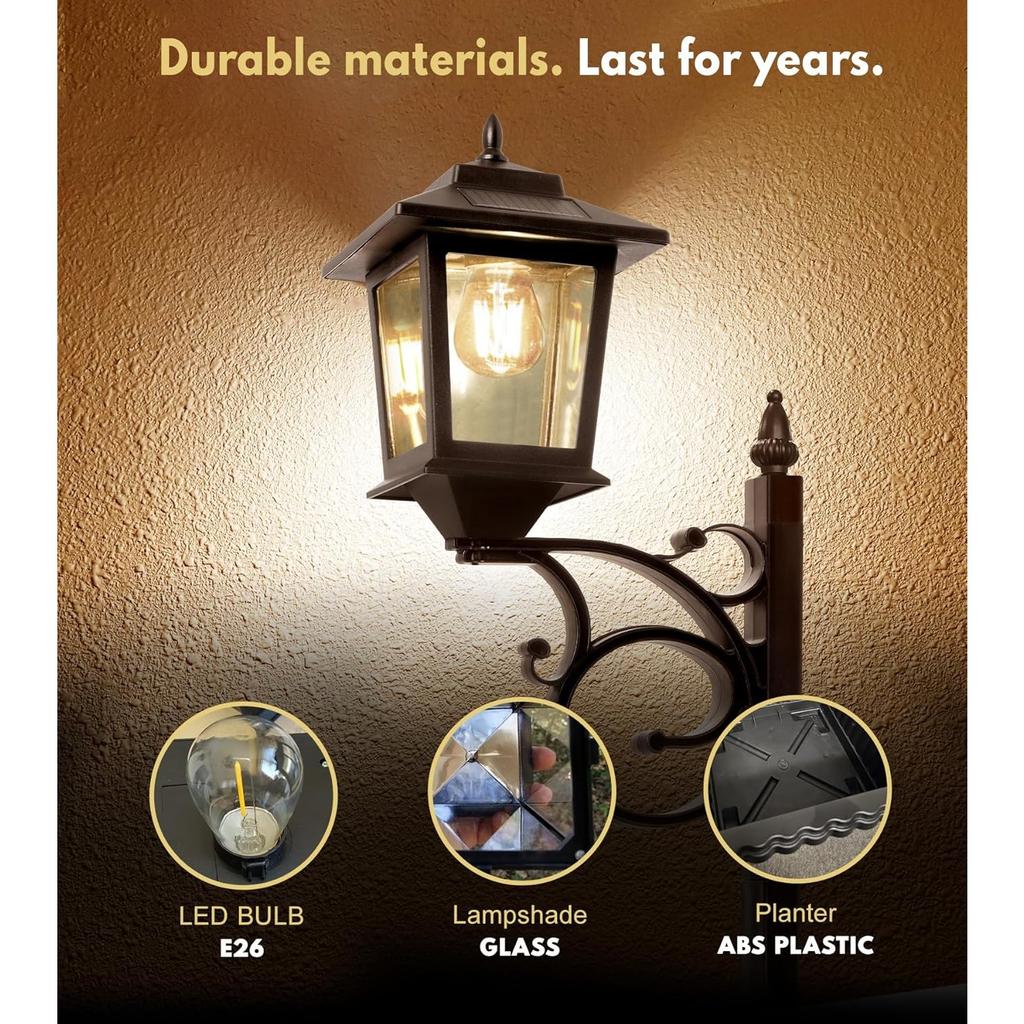 2-in-1 Outdoor-Blumentöpfe für echte oder künstliche Blumen, Solarlampen-Pfostenleuchten - Wandmontage oder freistehend, Wasserdichte Dekorationslampe