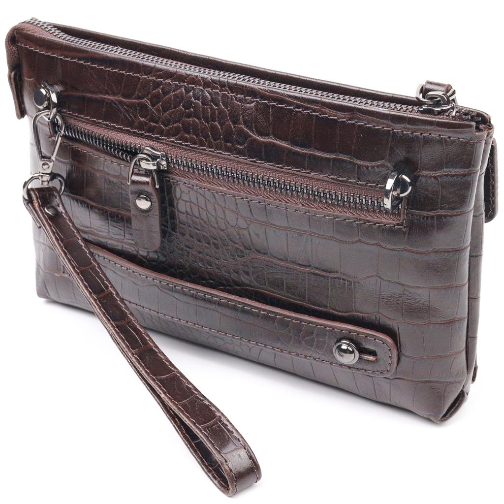 Fashionable Clutch for Men Made of Genuine Textured Leather CANPELLINI 21552 Brown