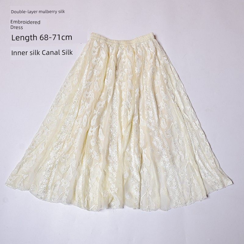 

Весенняя белая плиссированная юбка машинная вышивка офисный шелк Milk yellow Size on the picture