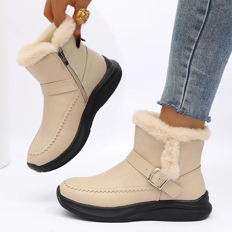 Fashion Comemore Women's Winter Warm Plush Snow Boots Fluffy Platform Ankle Boots Woman Thick Sole Casual Outdoor Cotton Padded Shoes