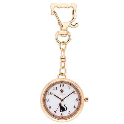 Fieldwork Women's Analog Pocket Watch with Keychain, Cat Design, Pink Gold, Pink, Catomi JN030-2