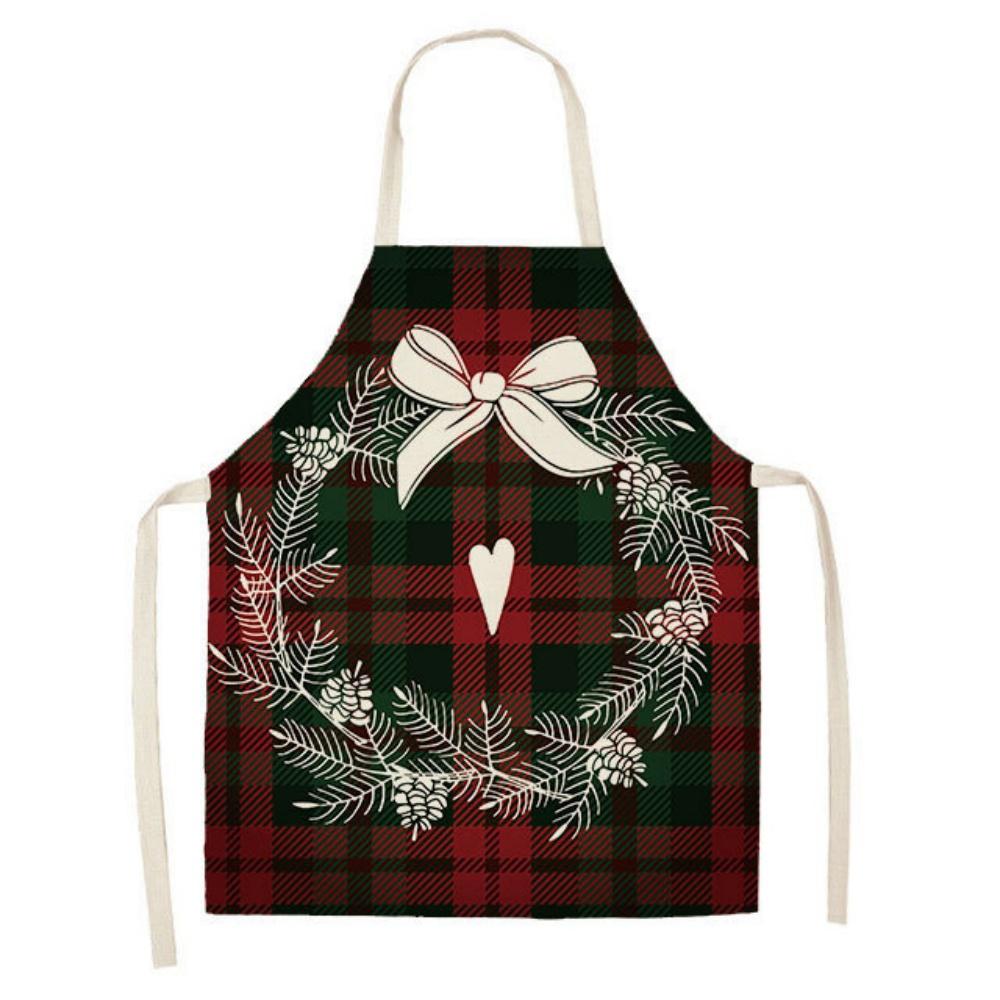Christmas Apron Holiday Kitchen Aprons Christmas Tree Printed Cotton Linen Plaid Apron Kitchen Baking Cooking Accessories
