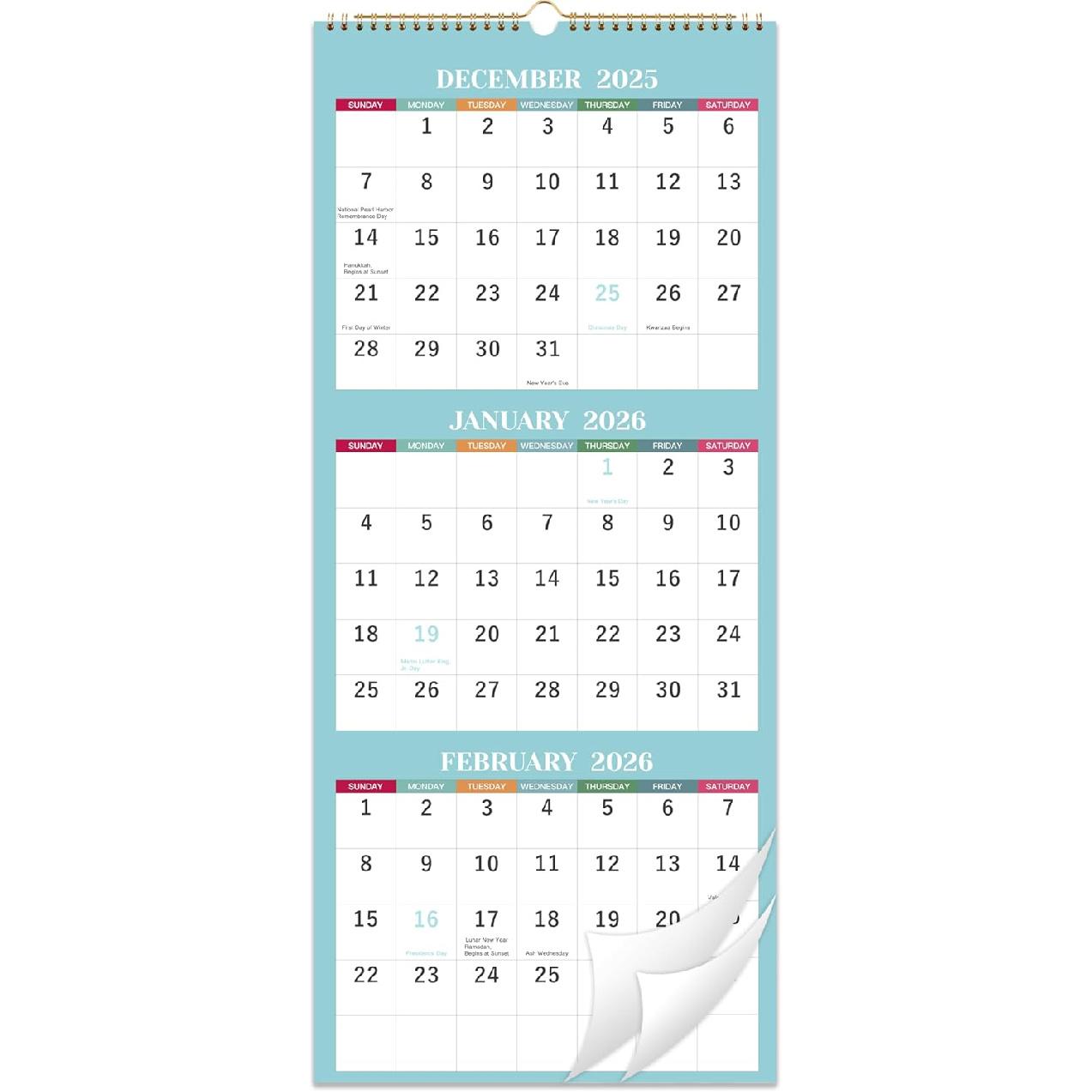 2026 Wall Calendar - 3 Month Wall Calendar 2026, Jan 2026 - Dec 2026, 11.25 x 26 , 3 Month Calendar 2026, 3 Month Vertical Calendar with Thick Paper
