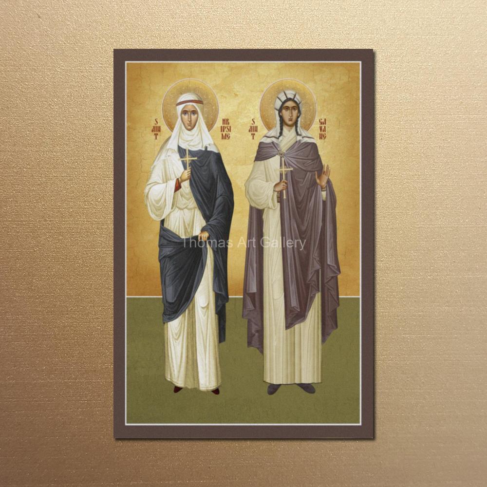 Armenian Orthodox Saints Hripsime and Gayane Icon HD Canvas Print Byzantine Art for Home Altar Church Decor Christian Gift 20x30cm