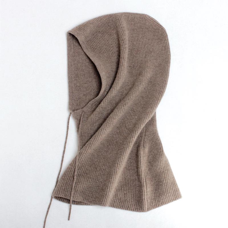 12-gauge Ribbed Cashmere Hooded Neck Warmer with Ear Protection - Unisex Thick Warm Hat
