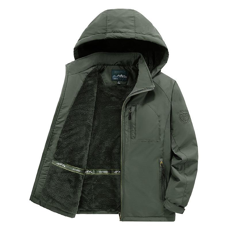 Hooded padded jacket winter outdoor lamb wool piled and thickened casual medium and old large size jacket tooling jacket men