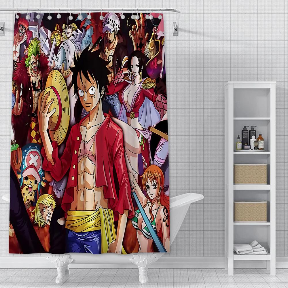 Hot P-PieceS Japan Anime One Shower Curtain Waterproof Polyester Fabric Paint Bath Curtain Home Bathroom Decor Curtain With Hook