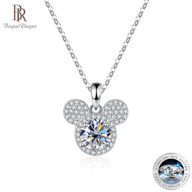 Bague Ringen Pandantiv Argint Sterling S925 1 Carat Moissanite Diamant Colier Modă Femei Bijuterii de Lux Cap Șoarece Mickey