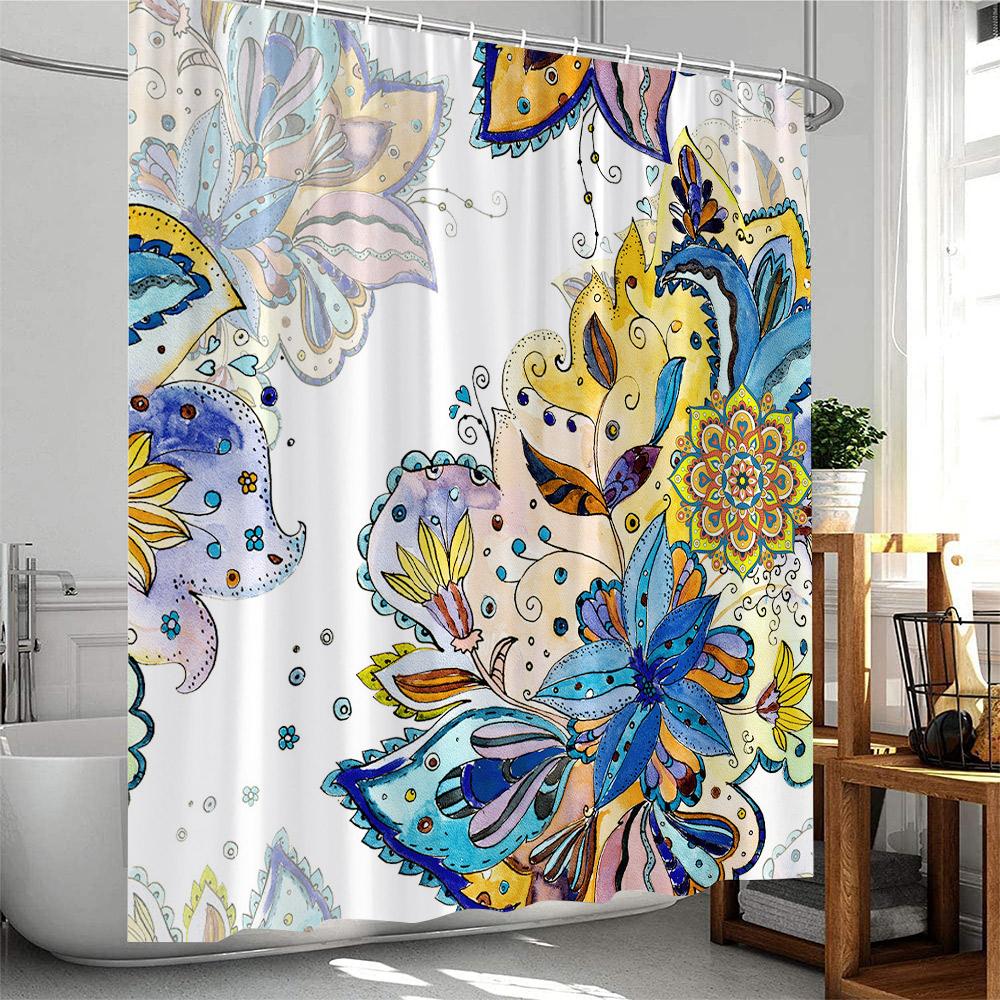 Boho Floral Shower Curtain Abstract Colorful Bohemian Flowers Tropical Leaves Polyester Bathroom Curtain Bathtub Home Decoration