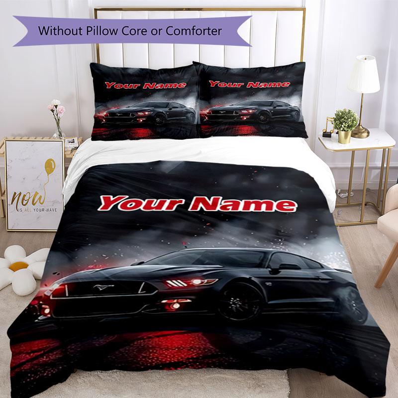 3PC Custom Name Night Mustang Bedding Set Printed Bedding Set Duvet Cover Closure Includes 1 Duvet Cover & 2 Pillowcases for All Seasons Bedroom