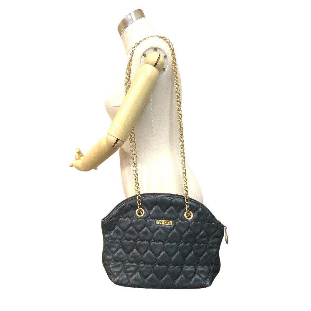 Moschino Bolsa de Ombro de Couro com Coração de Corrente preta Feminina Usada