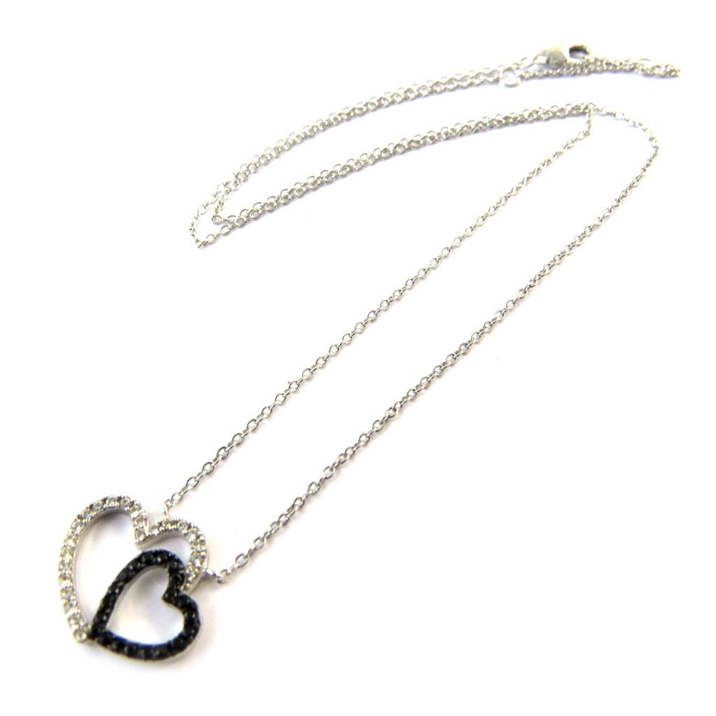 Les Trésors De Lily [N5372] - Silberne 'Love' Halskette schwarz weiß (rhodiniert)