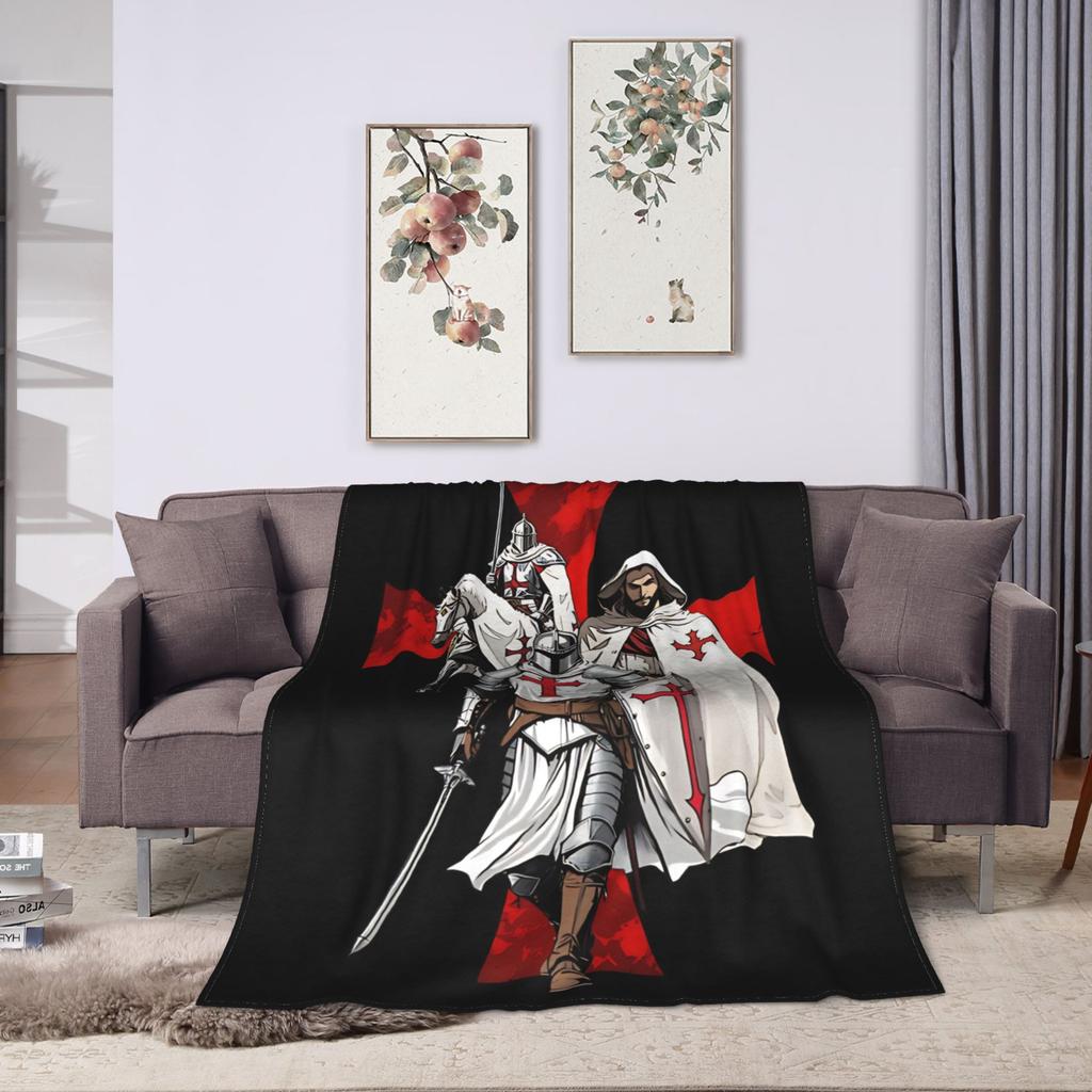 The Knights Templar with Templar Cross Blanket Soft Funny Plush Throw Blanket For Kids Bedroom Flannel Bedspread Bed Cover