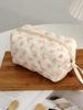New Bowknot Quilting Women Cosmetic Bag Cute Zipper Travel Makeup Pouch Cotton Aesthetic Storage Bag Skincare Organizer