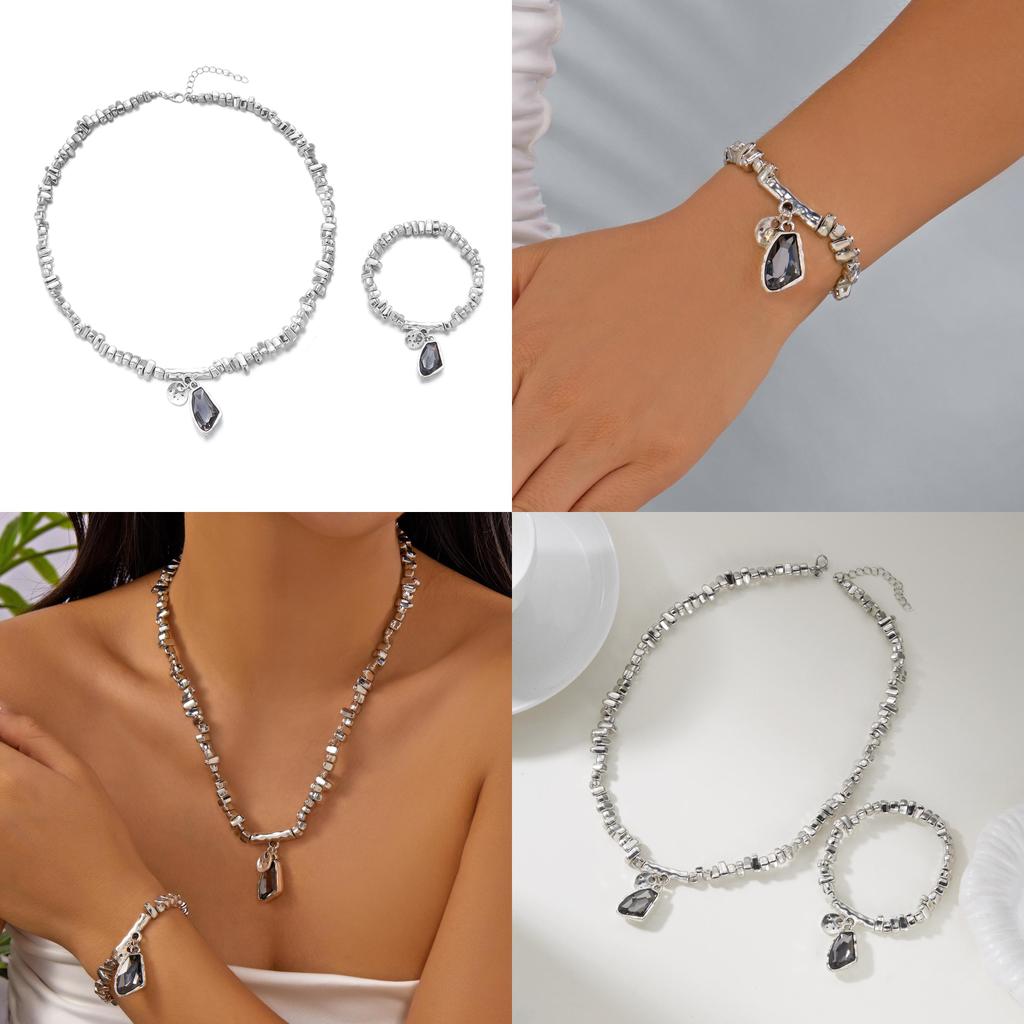 Cold Minimalist Titanium Finish Geometric Jewelry Set With Pendant And Chain For Ladies