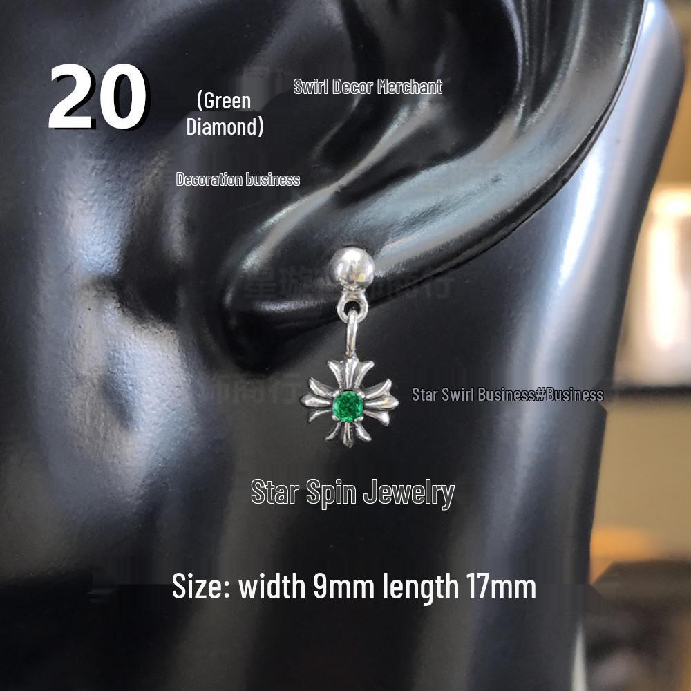 Cercei atârnători New Cross G-Dragon cu diamante colorate pentru bărbați și femei, Cupru alb, Argint thailandez, Ac din argint s925