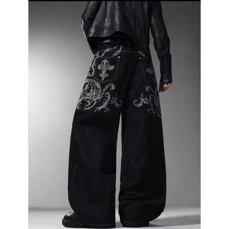 Mens Loose Straight Fit Denim Jeans Hip Hop Gothic Streetwear Casual Pants Cotton Blend