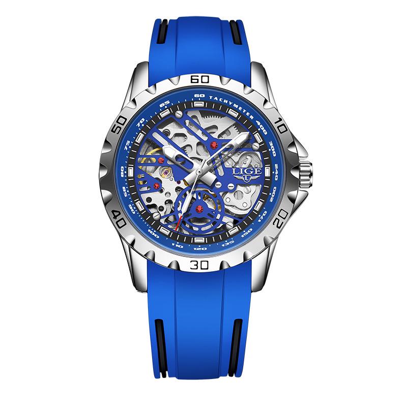 LIGE Men s Hollow Automatic Mechanical Waterproof Sports Wristwatch