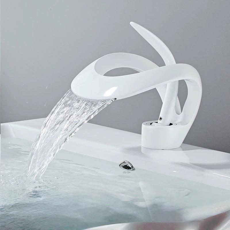 Tuqiu Bathroom Basin Faucet Black Bathroom Faucet Brass Creative Grey Sink Mixer Tap Hot & Cold Waterfall Basin Faucet