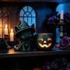 Süße Halloween-Bastelarbeiten Schwarze Katze Kürbis Kerzenständer 3D-gedruckte Hexe Kerze Langlebiger Harz-Basishalter mit Teelichtbecher Gruselige Tischdekoration
