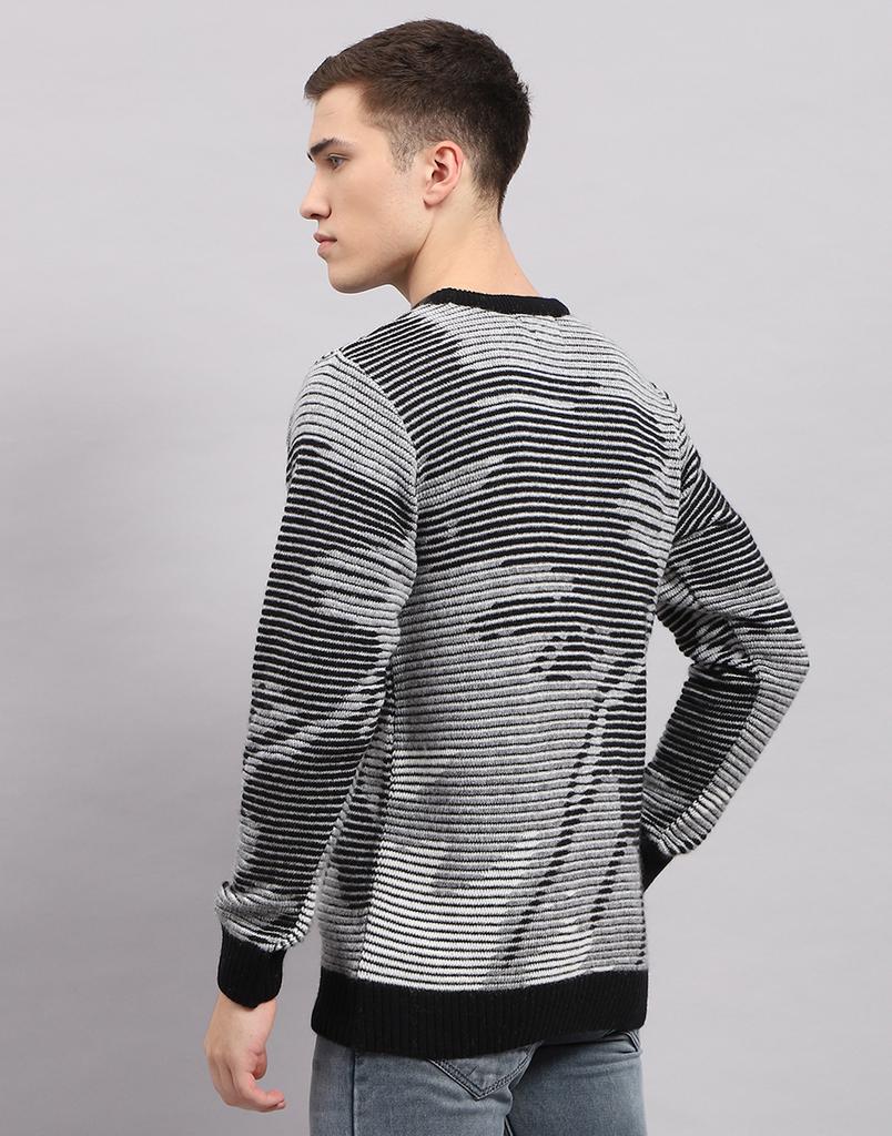 MONTE CARLO Mens Self Design Black Round Neck Full Sleeve Pullover