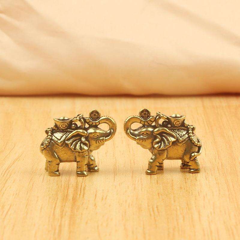 Brass Ingot And Gold Brick Lucky Elephant Figurine - Chinese Auspicious And Wealth-Bringing Home Living Room Craft