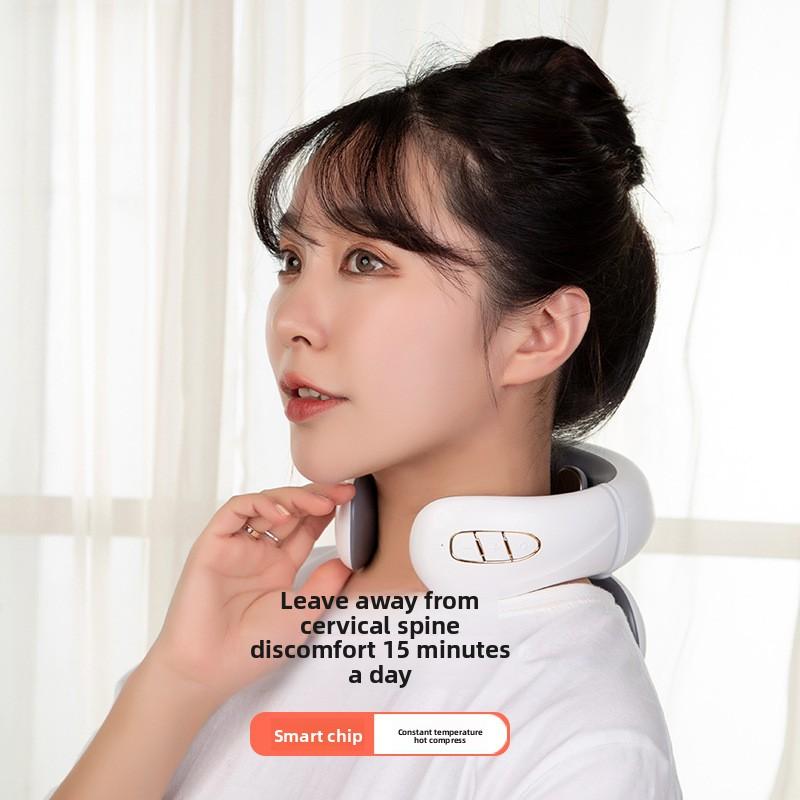 Aparat de masaj multifuncțional pentru coloana cervicală cu impulsuri microcurente, instrument de fizioterapie cu voce, masajor pentru umeri și gât, compresă caldă, protector pentru gât