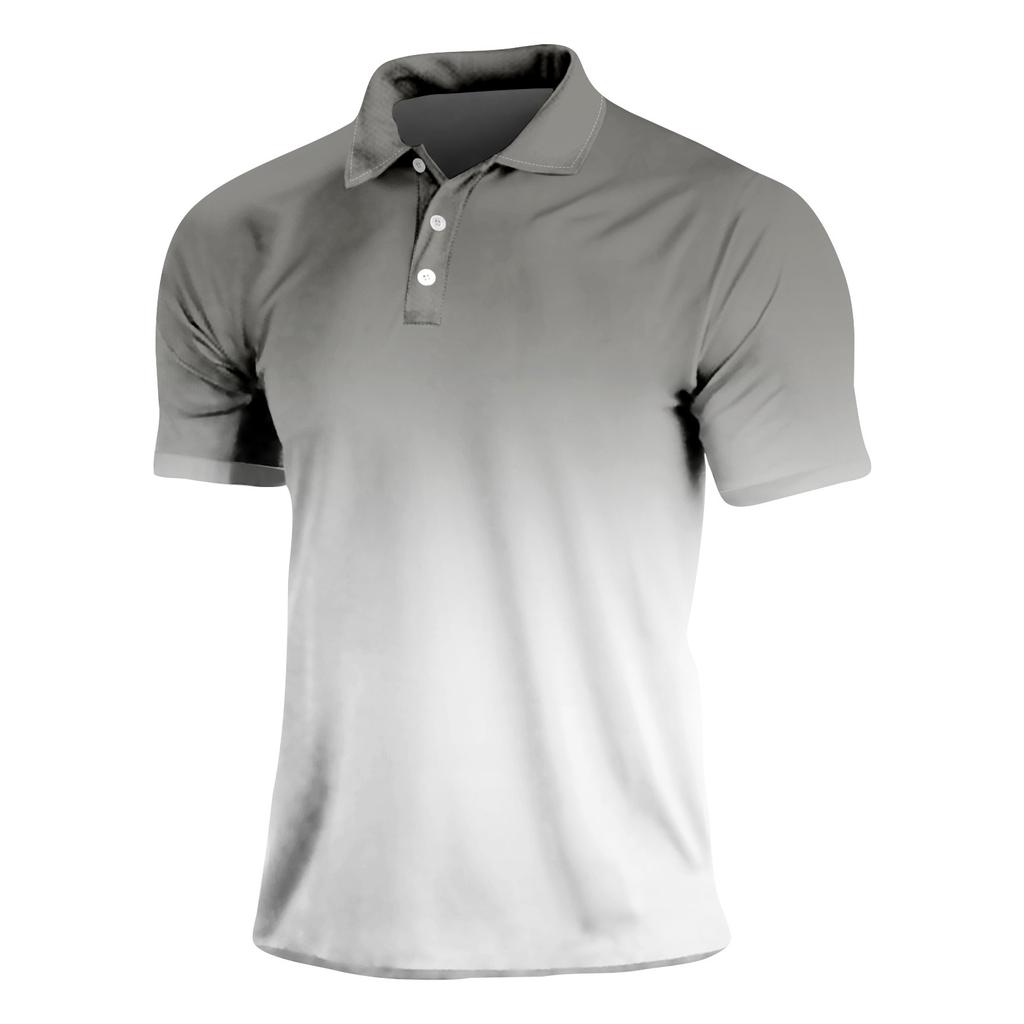 Gradient Color Summer Short Sleeved Lapel Button Men's Casual Top