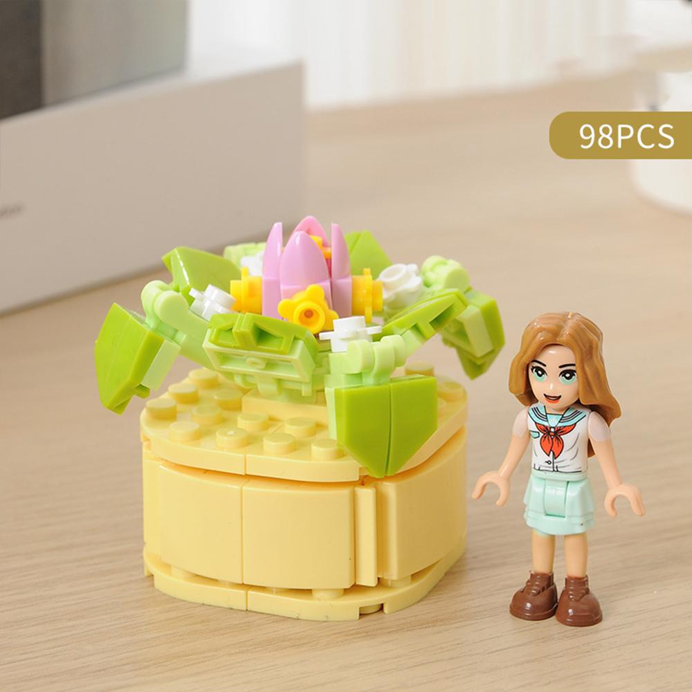 Flower Succulents Building Blocks Pomegranate Pink Gardens Romantic Bricks DIY Potted Plants Model Kids Kits Toys