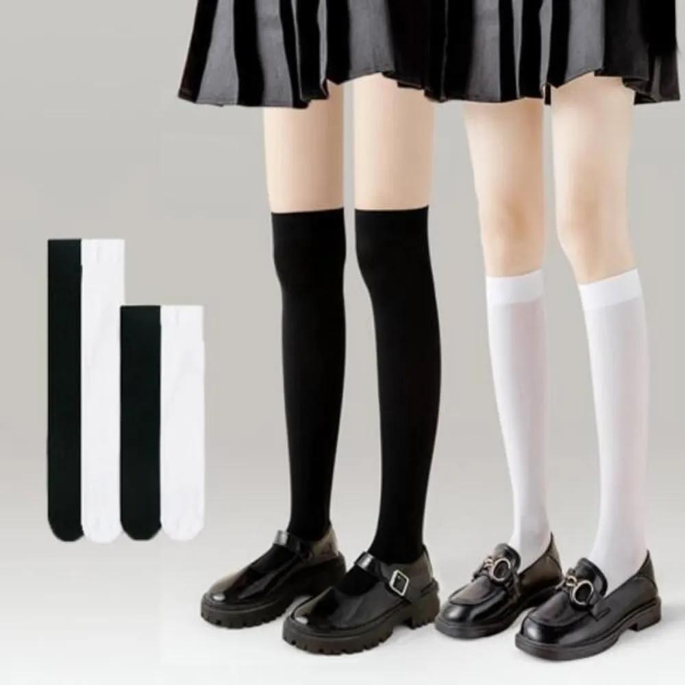 Female Student Knee Socks Spandex Velvet Plain Long Socks