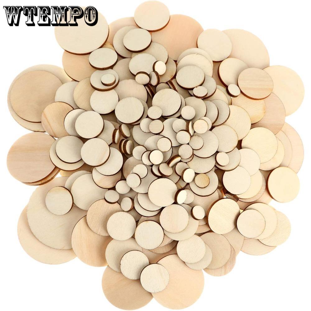 450pcs Unfinished Wood Slices Round Wooden Disc Circles Wooden Circles for Crafts Cutouts Ornaments for DIY Craft and Decoration, 5 Sizes
