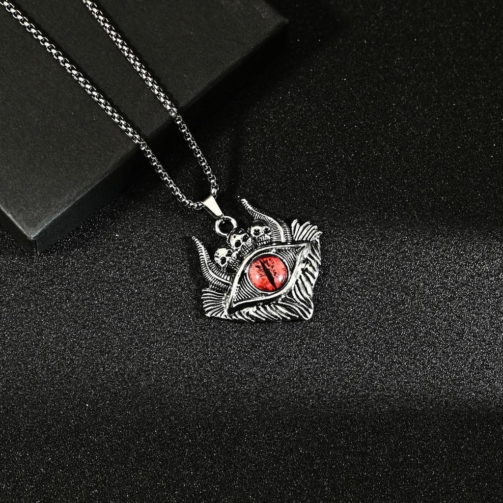 Unique Retro Punk Horn Eye Stainless Steel Necklace Pendant
