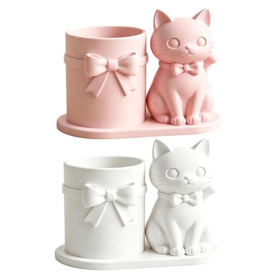 huaqianguhh Cat Pen Holder, Cute Kitty Desk Organizer with Pens, Pencils, Makeup Brushes, 3D Printed Sculpture for Home Office Decor