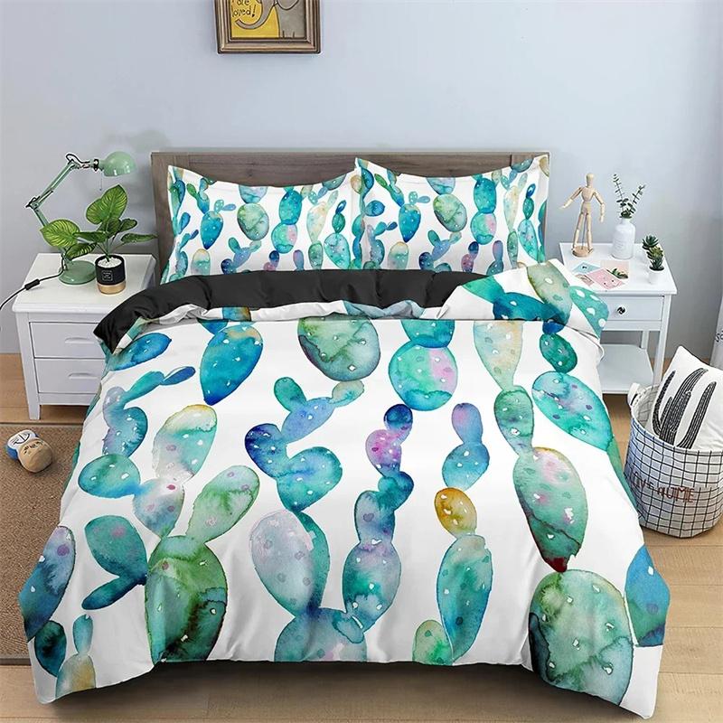 Tropical Plant Bedding Set Green Leaves Duvet Cover with Zipper Closure Comforter Cover Queen King Full Polyester Quilt Cover