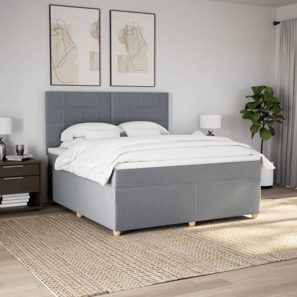 Box Spring Bed with Mattress Light Grey 180 x 200 cm Fabric