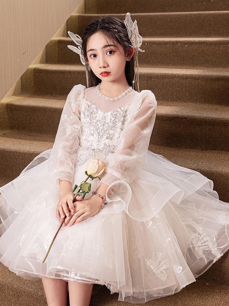 Girls' Light Luxury High-End Princess Dress for Weddings, Birthdays, and Piano Performances - Autumn Collection