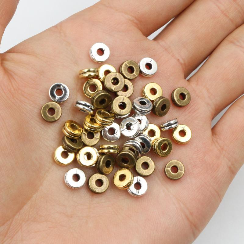 100pcs 6x6x2.5mm Antique Gold Silver Plated Spacer Beads Ball Crimp End Beads Stopper For Diy Jewelry Making Findings Supplies