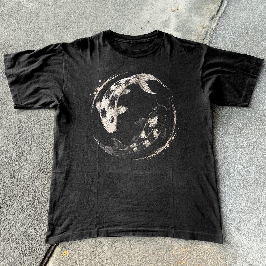 HOT! Yin Yang Black White Koi Fish Graphic Unisex T-shirt S-5XL XXXXL