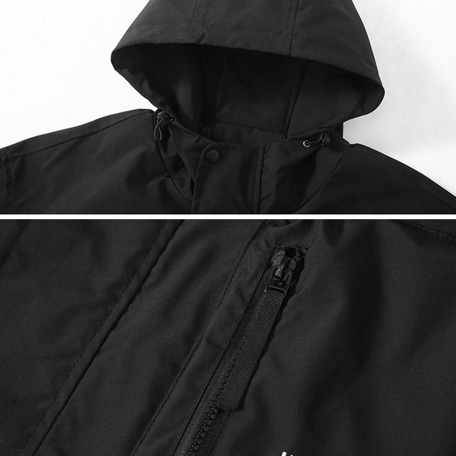 Wodoodporna kurtka przeciwwiatrowa Cargo męska z kapturem Plus Size Fashion Casual Solid Color kurtki duże rozmiary płaszcze męskie